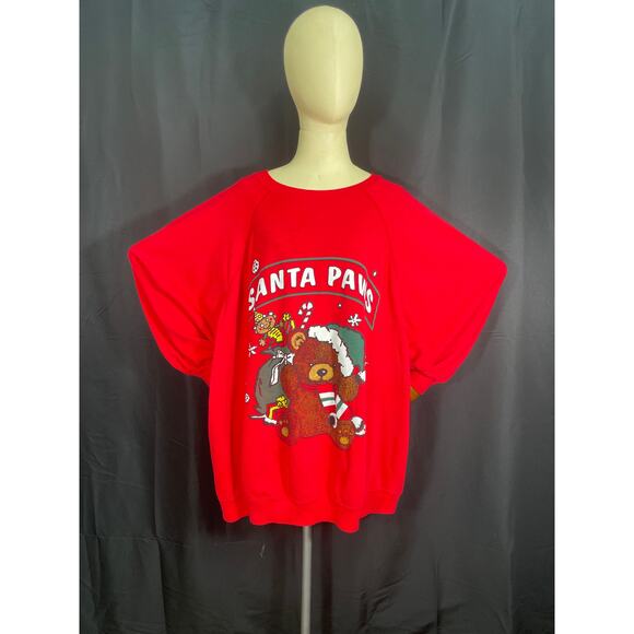 Vintage, Plus Sized 4X Ugly Christmas Sweatshirt, Teddy Bear, Santa Paw Red - Picture 1 of 6